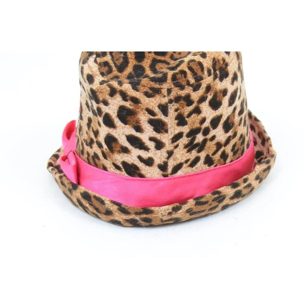 Kids Sanrio‎ Hello Kitty Leopard Print Fedora Hat with Pink Bow. One Size Y2K